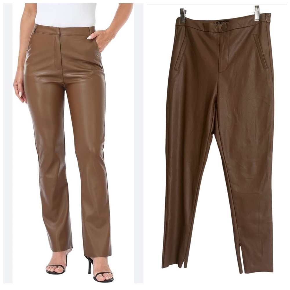 Shinestar Faux Leather Tobacco Brown Ankle Zip Pants - Size Small